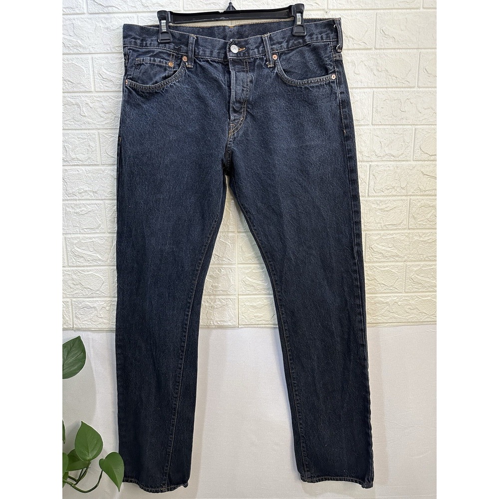 H&M Straight Jeans 34x34‎ Regular Waist Button Fly Dark Wash Soft Denim
